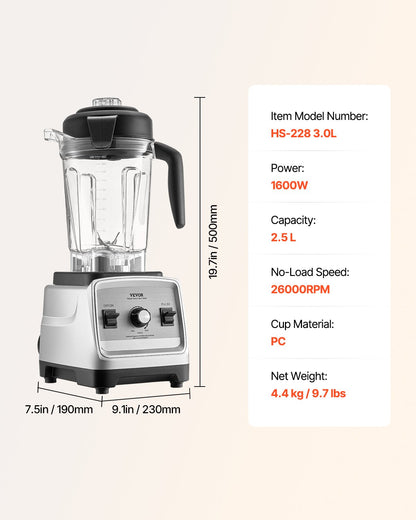 85 oz 1400W Mixer für Smoothies Lebensmittelzubereitung Mixer für die Küche