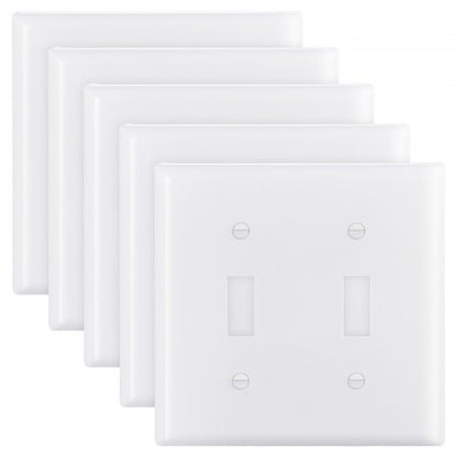 Toggle Light Switch Wall Plates, 2-Gang Switch Electrical Outlet Covers, Standard Size 4.61in L x 4.53in H Unbreakable Polycarbonate Thermoplastic Faceplate for Receptacle Outlet&Switch(5 Pack, White)