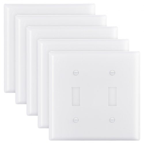 Toggle Light Switch Wall Plates, 2-Gang Switch Electrical Outlet Covers, Standard Size 4.61in L x 4.53in H Unbreakable Polycarbonate Thermoplastic Faceplate for Receptacle Outlet&Switch(5 Pack, White)