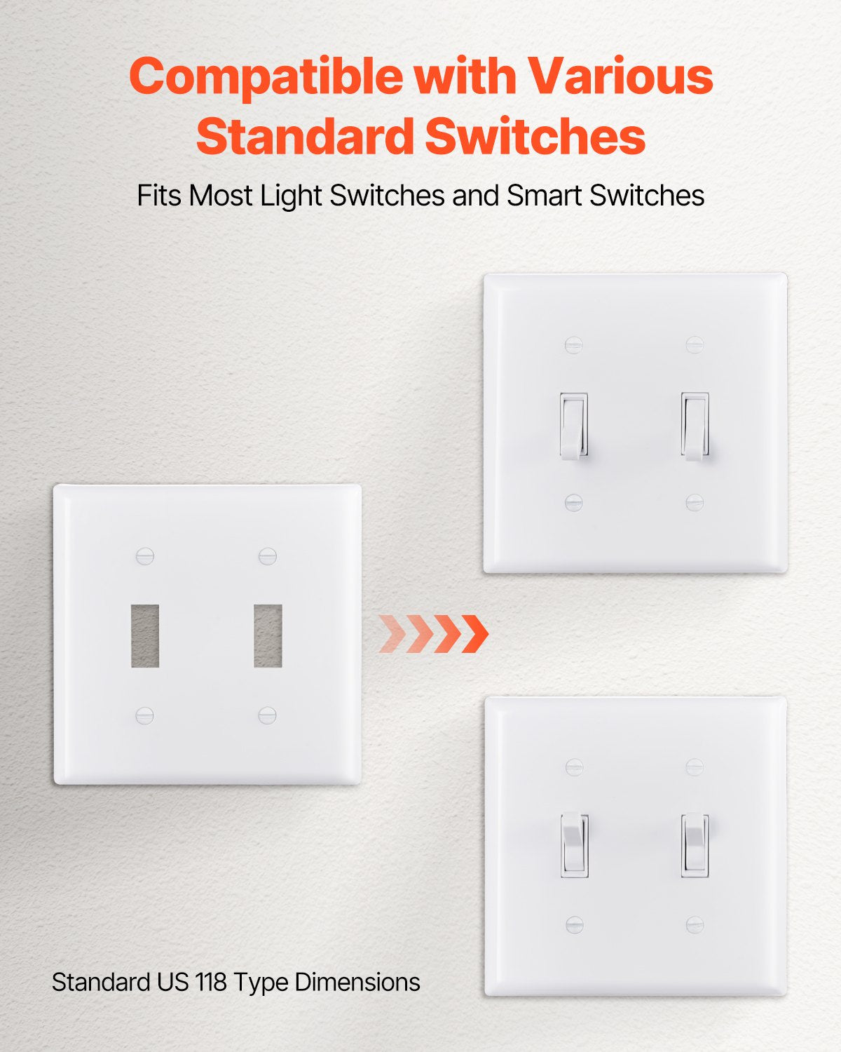 Toggle Light Switch Wall Plates, 2-Gang Switch Electrical Outlet Covers, Standard Size 4.61in L x 4.53in H Unbreakable Polycarbonate Thermoplastic Faceplate for Receptacle Outlet&Switch(5 Pack, White)
