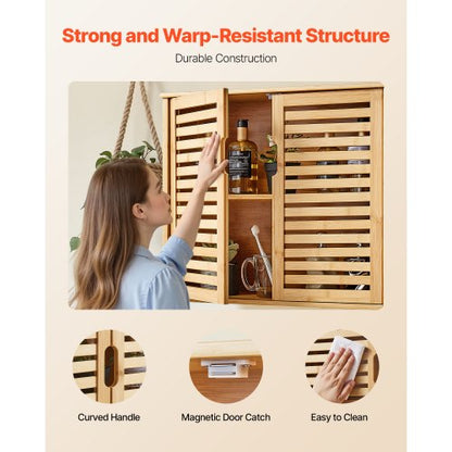 Badrumsskåp, 2 dörrar och justerbar hylla med 3 höjdnivåer, Förvaring över toaletten Medicinskåp Väggmonterad, Hängande Organizer med Hyllor för Tvättstuga Kök Toalett |  EU