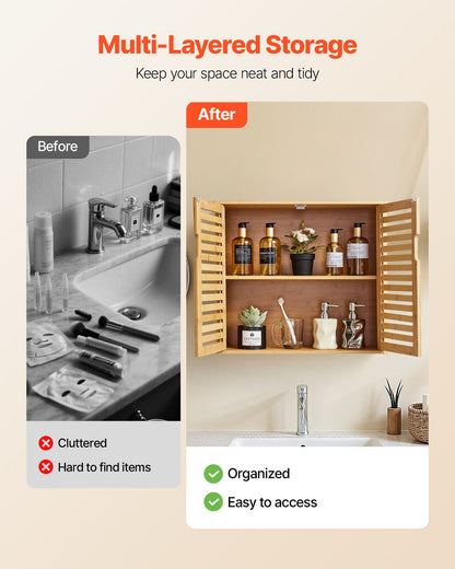 Bathroom Wall Cabinet, 2 Doors and Adjustable Shelf with 3 Height Levels, Over the Toilet Storage Medicine Cabinet Wall Mounted, Hanging Organizer with Shelves for Laundry Room Kitchen Restroom