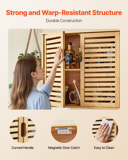 Bathroom Wall Cabinet, 2 Doors and Adjustable Shelf with 3 Height Levels, Over the Toilet Storage Medicine Cabinet Wall Mounted, Hanging Organizer with Shelves for Laundry Room Kitchen Restroom