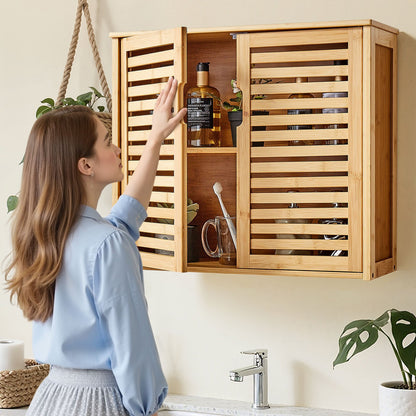 Bathroom Wall Cabinet, 2 Doors and Adjustable Shelf with 3 Height Levels, Over the Toilet Storage Medicine Cabinet Wall Mounted, Hanging Organizer with Shelves for Laundry Room Kitchen Restroom