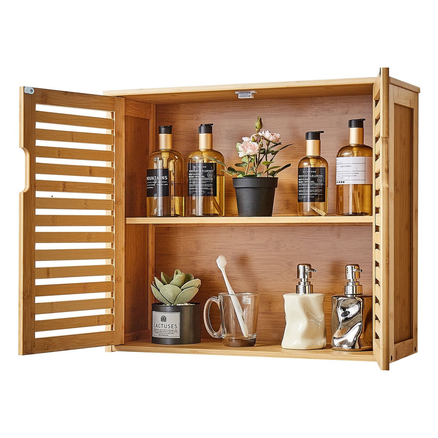 Bathroom Wall Cabinet, 2 Doors and Adjustable Shelf with 3 Height Levels, Over the Toilet Storage Medicine Cabinet Wall Mounted, Hanging Organizer with Shelves for Laundry Room Kitchen Restroom