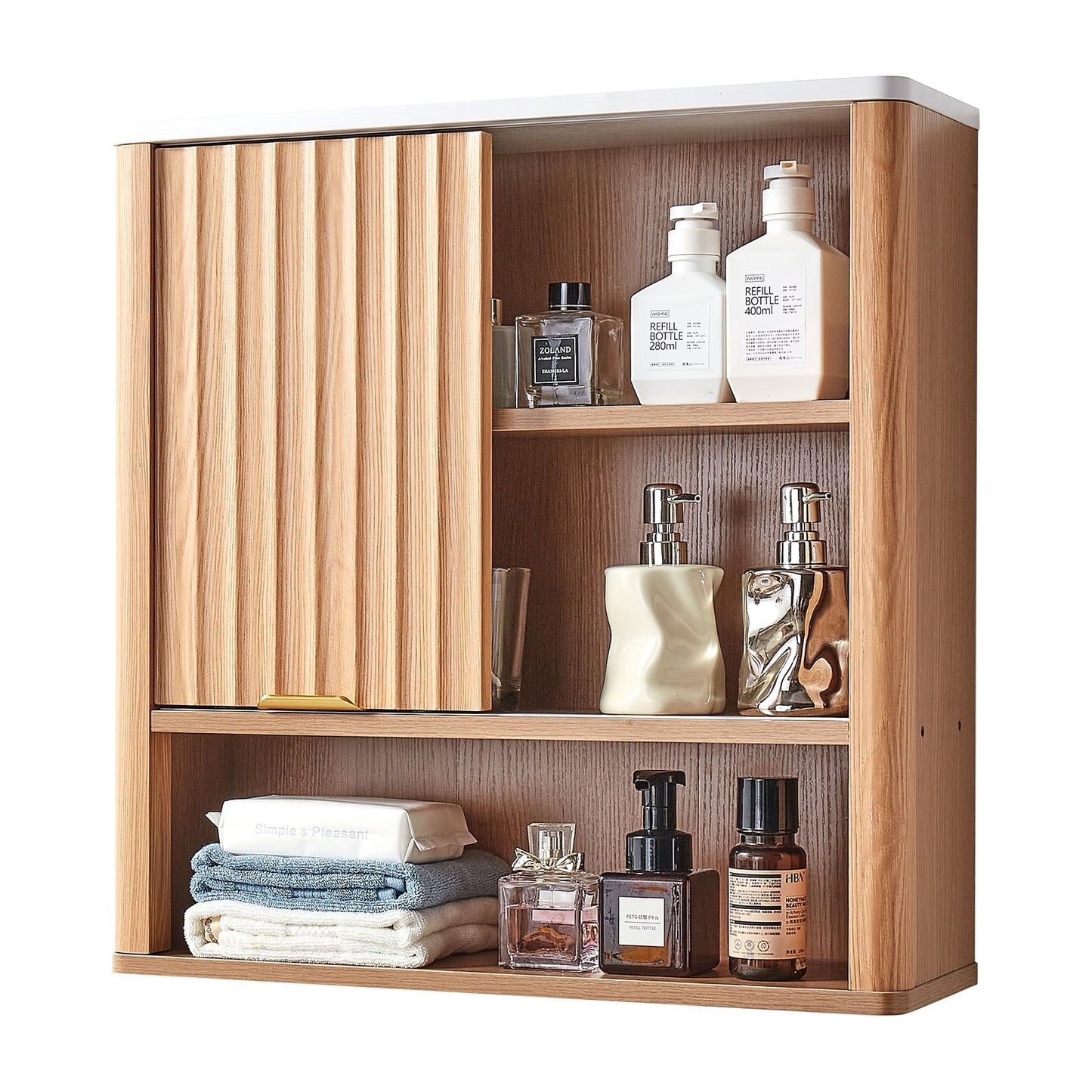 Bathroom Wall Cabinet, with Door and Adjustable Shelf, Over the Toilet Storage Medicine Cabinet Wall Mounted, Hanging Organizer with Shelves and Open Partition for Laundry Room Kitchen Restroom