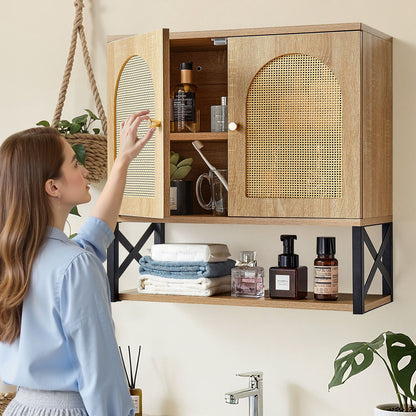 Bathroom Wall Cabinet, with 2 Doors and Adjustable Shelf, Over the Toilet Storage Medicine Cabinet Wall Mounted, Hanging Organizer with Shelves & Open Partition for Laundry Room Kitchen Restroom