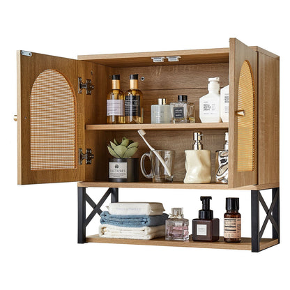 Bathroom Wall Cabinet, with 2 Doors and Adjustable Shelf, Over the Toilet Storage Medicine Cabinet Wall Mounted, Hanging Organizer with Shelves & Open Partition for Laundry Room Kitchen Restroom