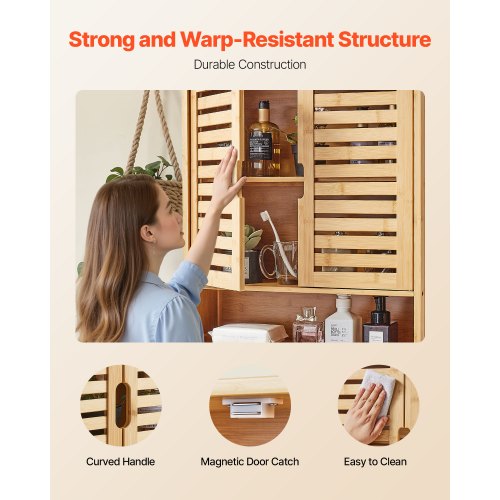 Badrumsskåp med 2 dörrar och justerbar hylla, Förvaring över toaletten Medicinskåp Väggmonterad, Hängande Organiserare med Hyllor och Öppen Skiljevägg för Tvättstuga Kök Toalett |  EU