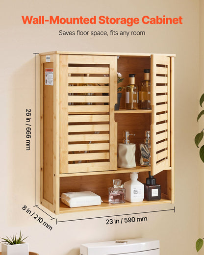 Bathroom Wall Cabinet, 2 Doors and Adjustable Shelf, Over the Toilet Storage Medicine Cabinet Wall Mounted, Hanging Organizer with Shelves and Open Partition for Laundry Room Kitchen Restroom