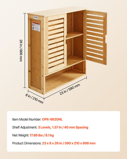 Bathroom Wall Cabinet, 2 Doors and Adjustable Shelf, Over the Toilet Storage Medicine Cabinet Wall Mounted, Hanging Organizer with Shelves and Open Partition for Laundry Room Kitchen Restroom