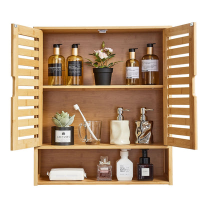 Bathroom Wall Cabinet, 2 Doors and Adjustable Shelf, Over the Toilet Storage Medicine Cabinet Wall Mounted, Hanging Organizer with Shelves and Open Partition for Laundry Room Kitchen Restroom