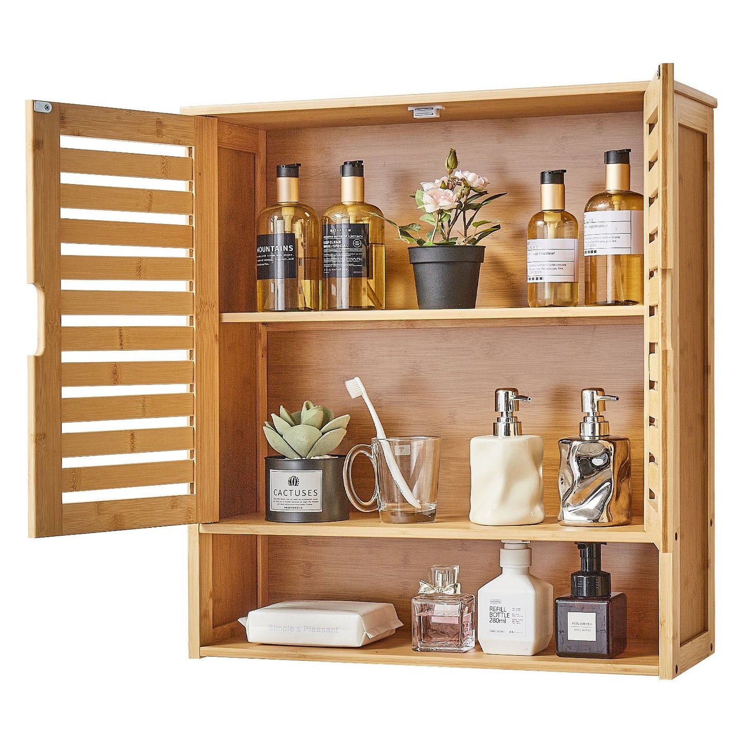 Bathroom Wall Cabinet, 2 Doors and Adjustable Shelf, Over the Toilet Storage Medicine Cabinet Wall Mounted, Hanging Organizer with Shelves and Open Partition for Laundry Room Kitchen Restroom