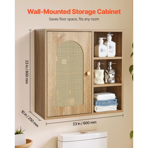 Badrumsväggskåp, dörr och justerbar hylla med 5 höjdnivåer, förvaring över toaletten medicinskåp väggmonterad, hängande organisatör med hyllor för tvättstuga kök toalett |  EU