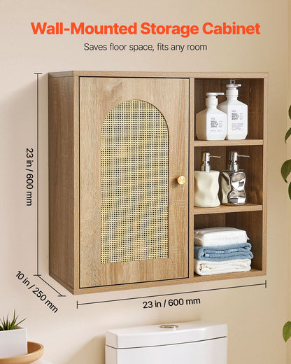 Bathroom Wall Cabinet, Door and Adjustable Shelf with 5 Height Levels, Over the Toilet Storage Medicine Cabinet Wall Mounted, Hanging Organizer with Shelves for Laundry Room Kitchen Restroom