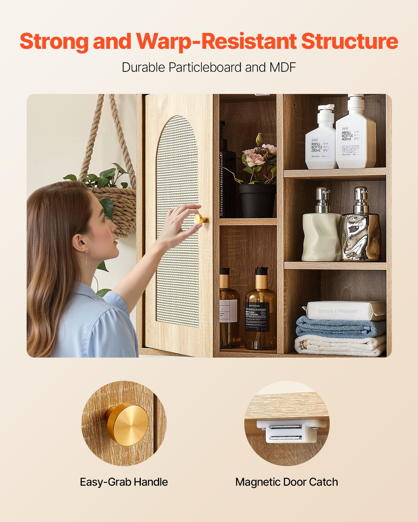 Bathroom Wall Cabinet, Door and Adjustable Shelf with 5 Height Levels, Over the Toilet Storage Medicine Cabinet Wall Mounted, Hanging Organizer with Shelves for Laundry Room Kitchen Restroom