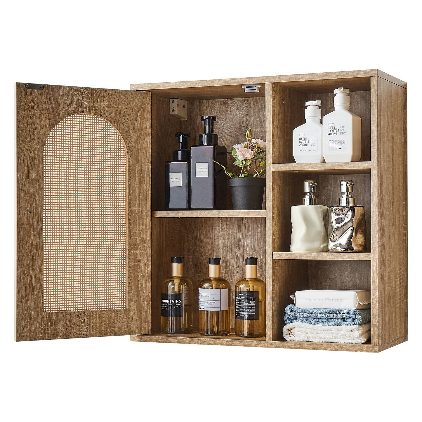 Bathroom Wall Cabinet, Door and Adjustable Shelf with 5 Height Levels, Over the Toilet Storage Medicine Cabinet Wall Mounted, Hanging Organizer with Shelves for Laundry Room Kitchen Restroom