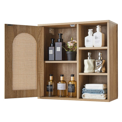 Bathroom Wall Cabinet, Door and Adjustable Shelf with 5 Height Levels, Over the Toilet Storage Medicine Cabinet Wall Mounted, Hanging Organizer with Shelves for Laundry Room Kitchen Restroom