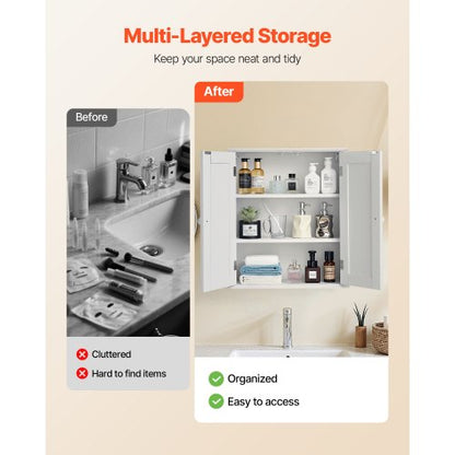 Badrumsväggskåp, 2 dörrar och justerbar hylla, Förvaring över toaletten Medicinskåp Väggmonterat, Platsbesparande Hängande Organiserare med Hyllor för Tvättstuga Kök Toalett, Vit |  EU