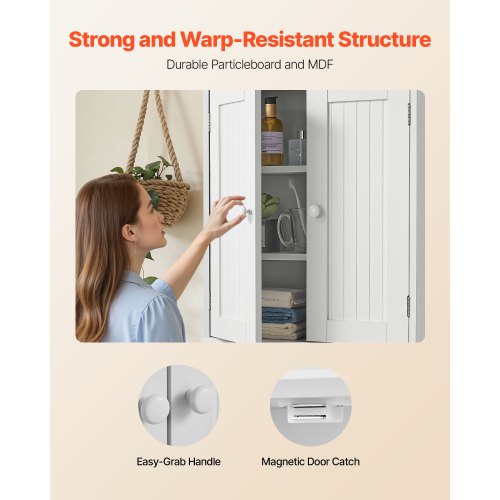 Badrumsväggskåp, 2 dörrar och justerbar hylla, Förvaring över toaletten Medicinskåp Väggmonterat, Platsbesparande Hängande Organiserare med Hyllor för Tvättstuga Kök Toalett, Vit |  EU
