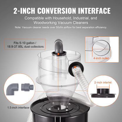 Cyclone Dust Separator Vacuum Cleaner Separator 4" for 18.9-37.85L tank