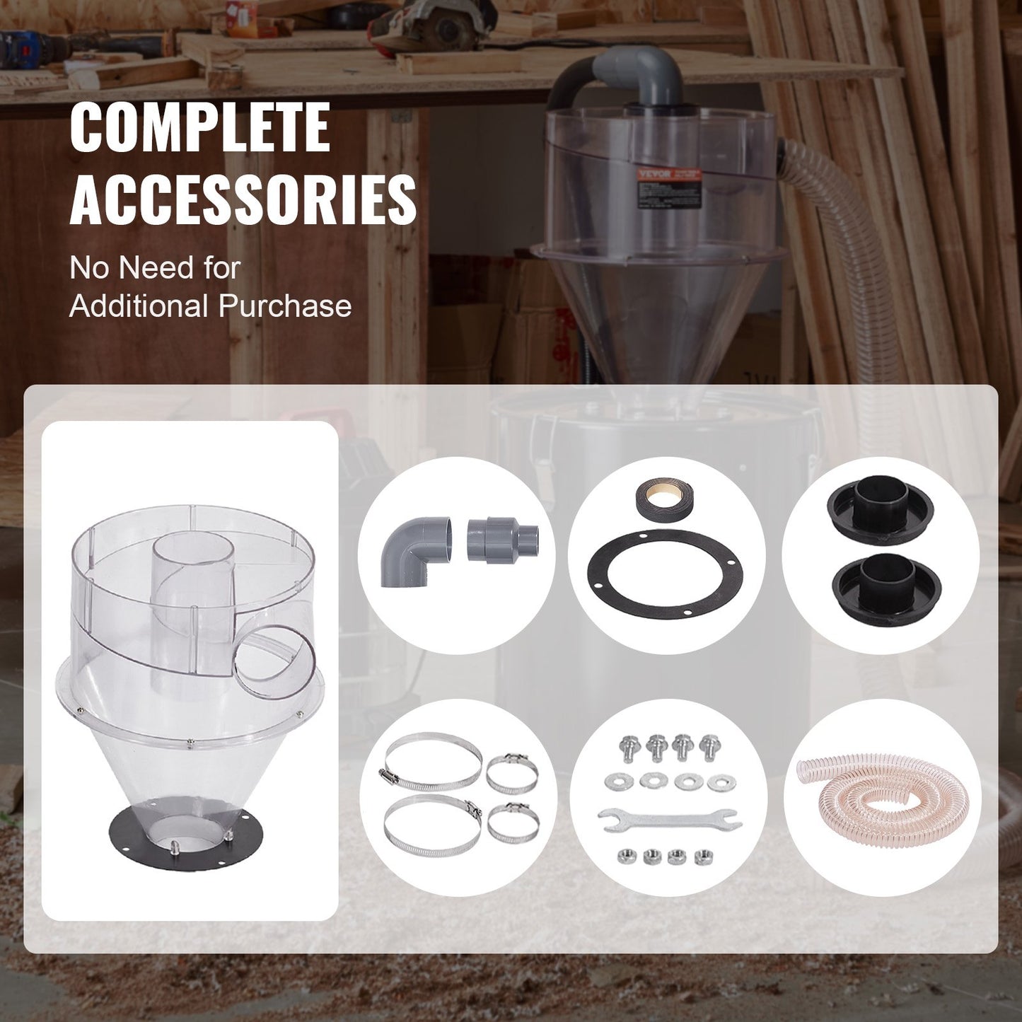 Cyclone Dust Separator Vacuum Cleaner Separator 4" for 18.9-37.85L tank