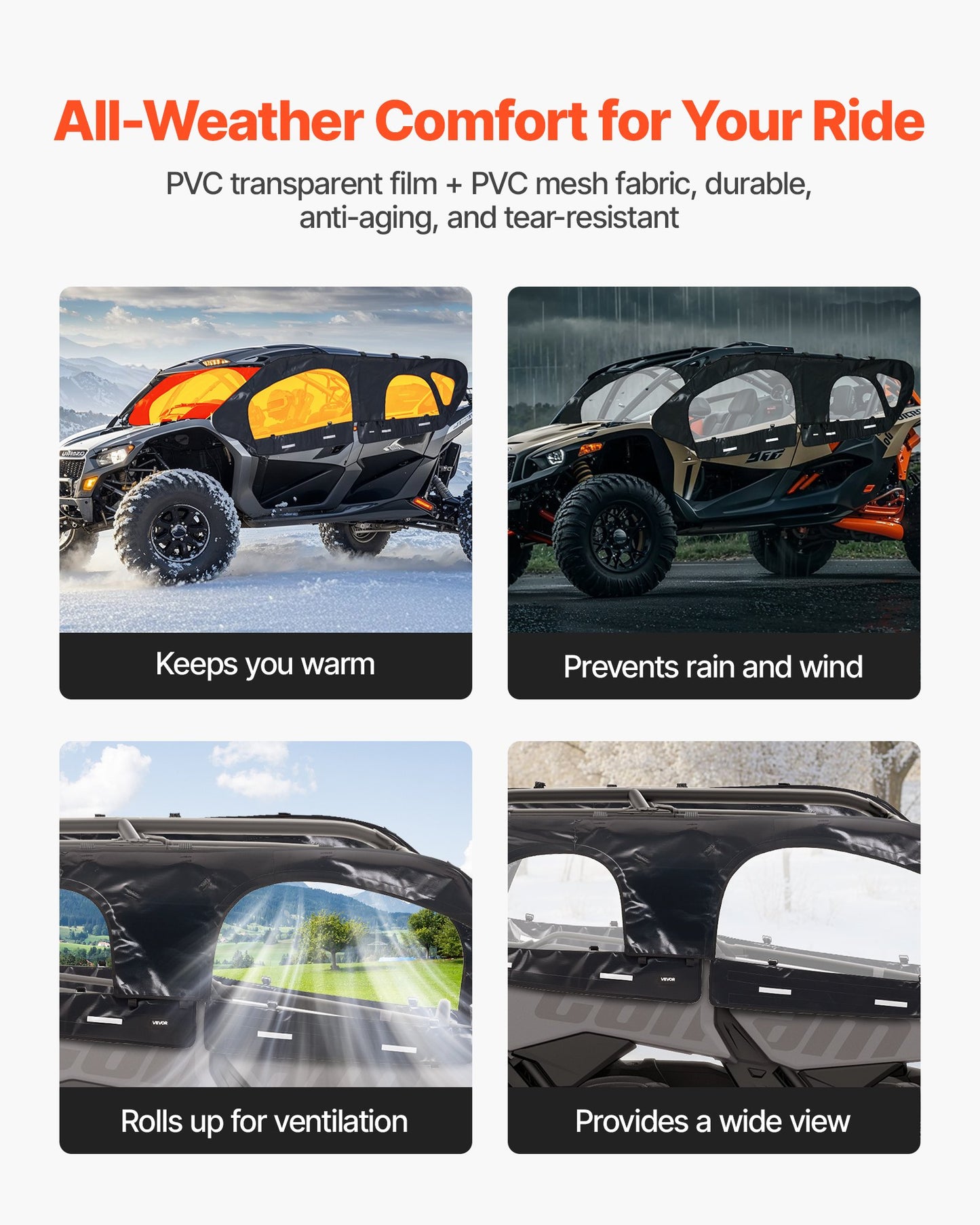 Cab Enclosure Upper Doors, Compatible with Can-Am Maverick X3 MAX 4-Seater 2017-2024, Soft Upper Doors, Windproof Upgraded Zipper UTV Soft Side Window Kit, Work with Roof and Partial Windshields