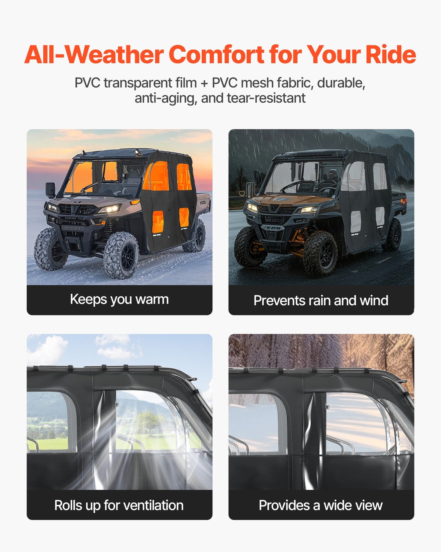 Cab Enclosure Upper Doors, Compatible with CFMOTO Uforce 1000 XL 2022-2024, Soft Upper Doors, Windproof Waterproof Upgraded Zipper UTV Soft Side Window Kit, Fit with Side Mirrors and Windshields