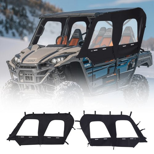 Cab Enclosure Upper Doors, Compatible with Kawasaki Teryx4 2012-2022, Soft Upper Doors, Windproof & Waterproof Upgraded Zipper UTV Soft Side Window Kit, Work with Roof and Partial Windshields