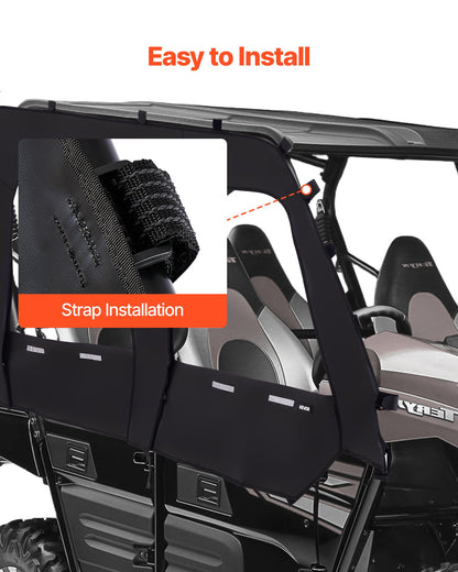 Cab Enclosure Upper Doors, Compatible with Kawasaki Teryx4 2012-2022, Soft Upper Doors, Windproof & Waterproof Upgraded Zipper UTV Soft Side Window Kit, Work with Roof and Partial Windshields