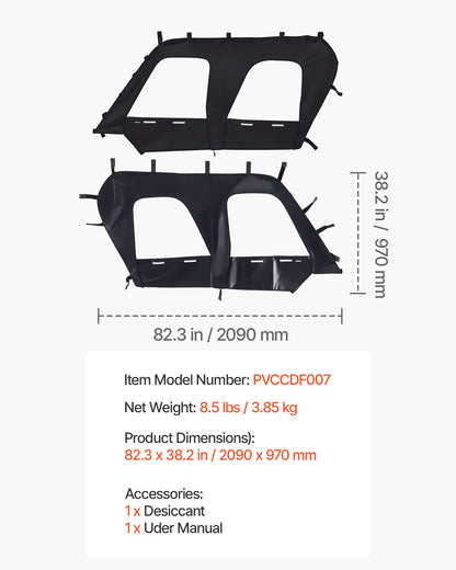 Cab Enclosure Upper Doors, Compatible with Kawasaki Teryx4 2012-2022, Soft Upper Doors, Windproof & Waterproof Upgraded Zipper UTV Soft Side Window Kit, Work with Roof and Partial Windshields