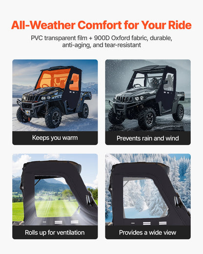 Cab Enclosure Upper Doors, Compatible with Hisun 500 700/Axis 500 700, Soft Upper Doors, Windproof & Waterproof Upgraded Zipper UTV Soft Side Window Kit, Work with Side Mirrors and Windshields