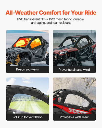 Cab Enclosure Upper Doors, Compatible with Polaris RZR PRO XP/Turbo R 2020-2024, Soft Upper Doors, Windproof Upgraded Zipper UTV Soft Side Window Kit, Work with Side Mirrors and Windshields