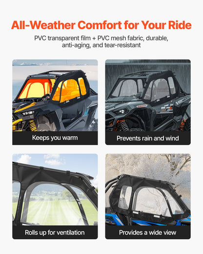 Cab Enclosure Upper Doors, Compatible with Polaris RZR XP 1000/XP Turbo 2014-2023, Soft Upper Doors, Windproof Upgraded Zipper UTV Soft Side Window Kit, Work with Side Mirrors and Windshields