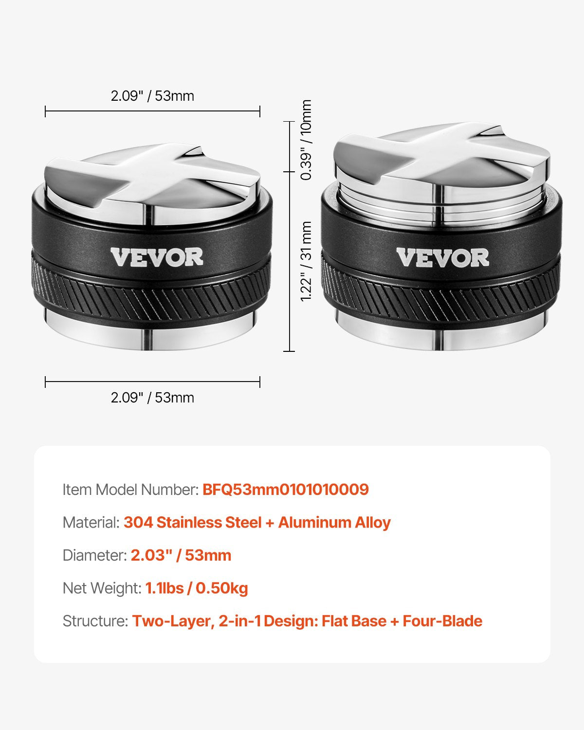 53mm coffee distributor 2-in-1 adjustable espresso distributor for home