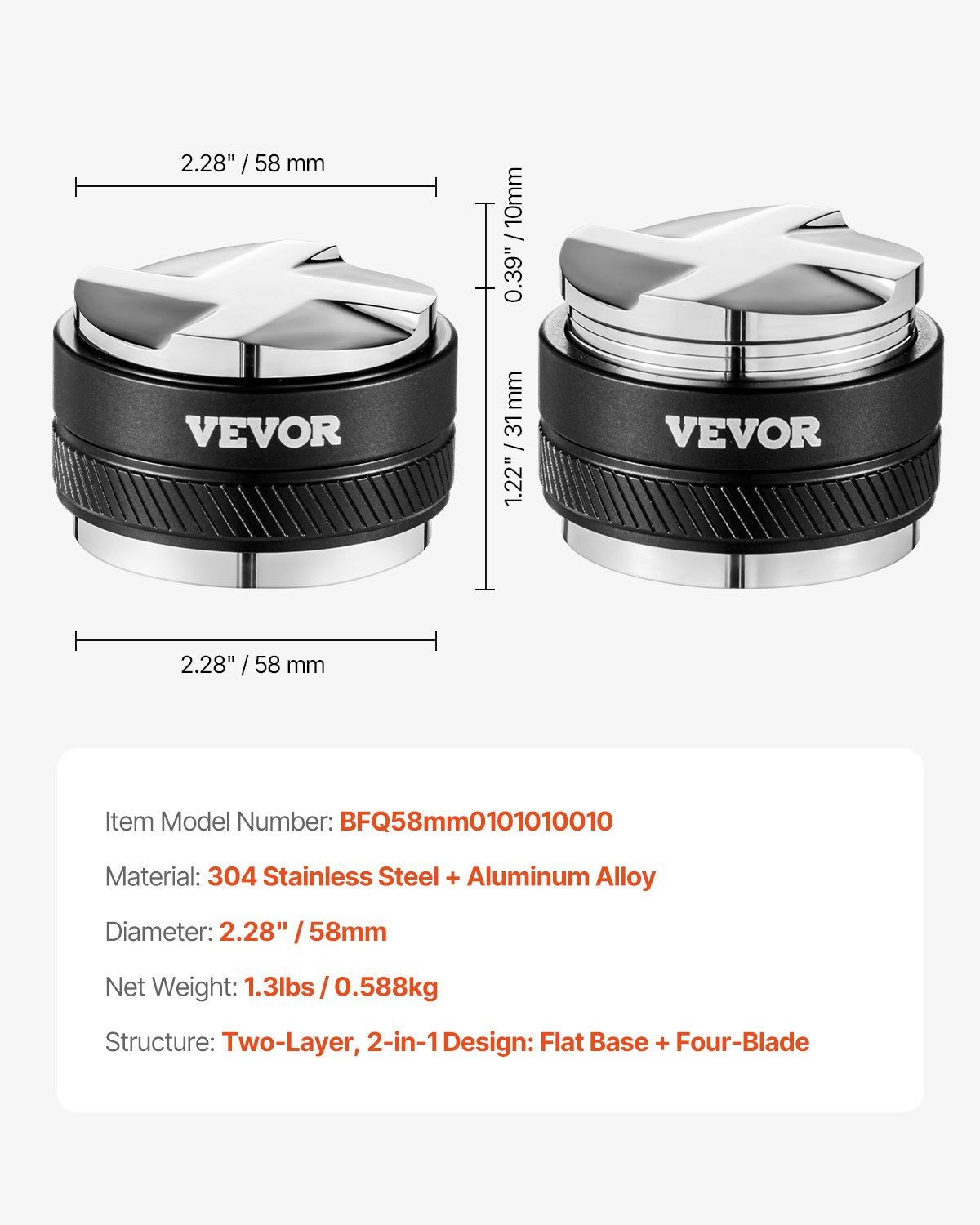 58mm coffee distributor 2-in-1 adjustable espresso distributor for home