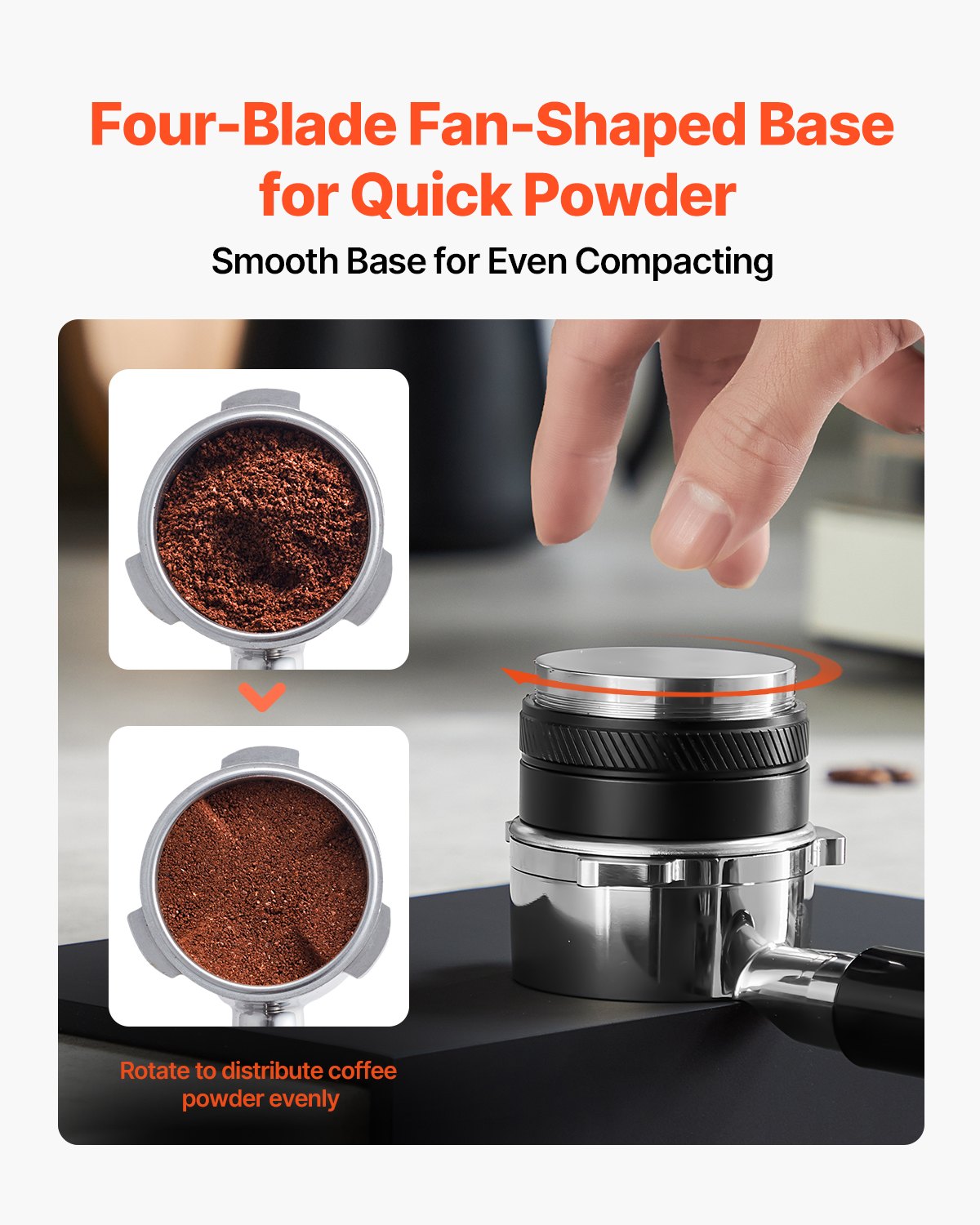 Coffee Distributor 58mm, 2-in-1 Adjustable Espresso Distributor with Fan-Shaped Base, Coffee Distributor 304 Stainless Steel with Easy-to-Disassemble Design