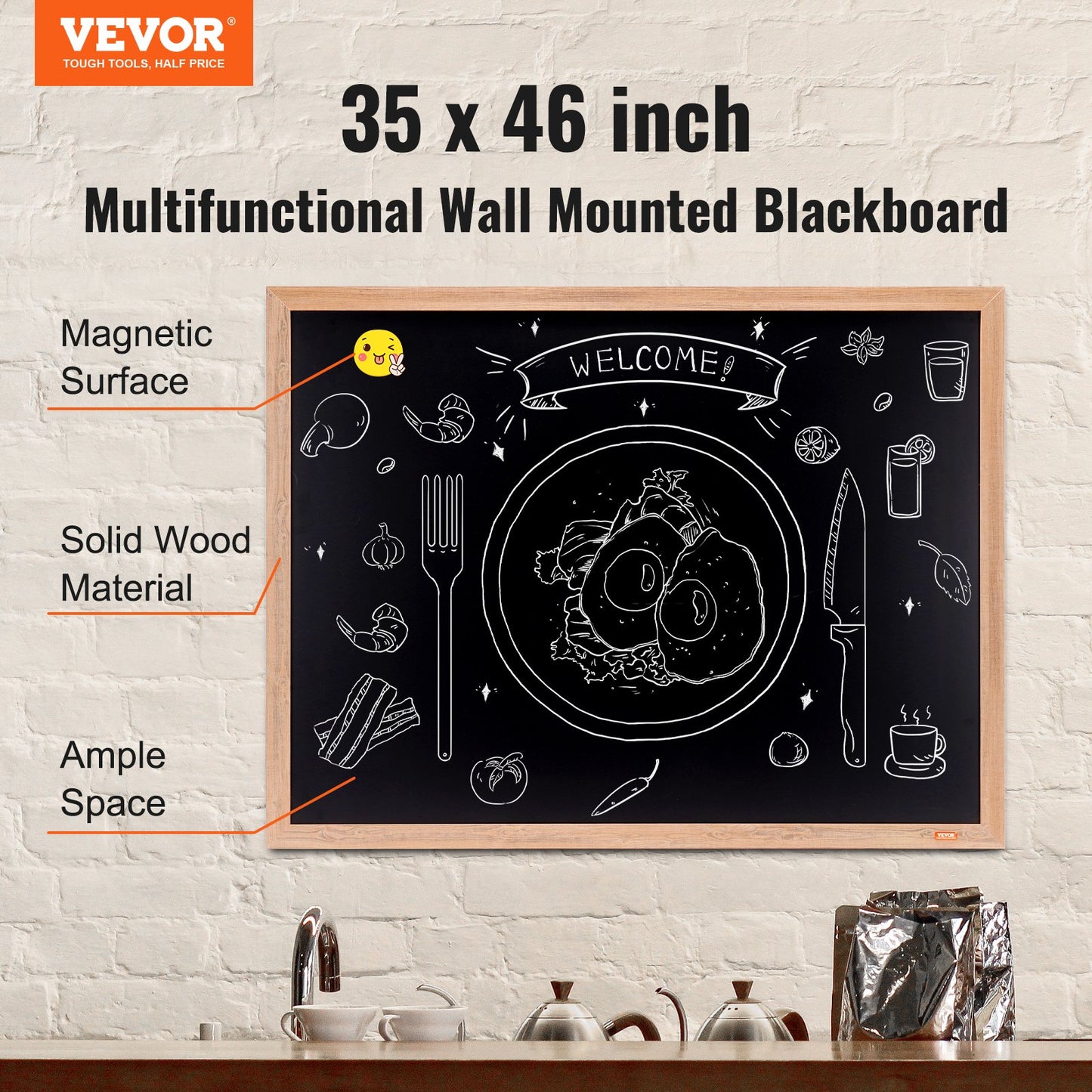 Magnetisk kritatavla, hängande meddelandeskyltar med krita och suddgummi, vintage svarta tavlor i trä, rustik brun inramad kalender och anslagstavlor, 35"x46", kök, heminredning, bröllop