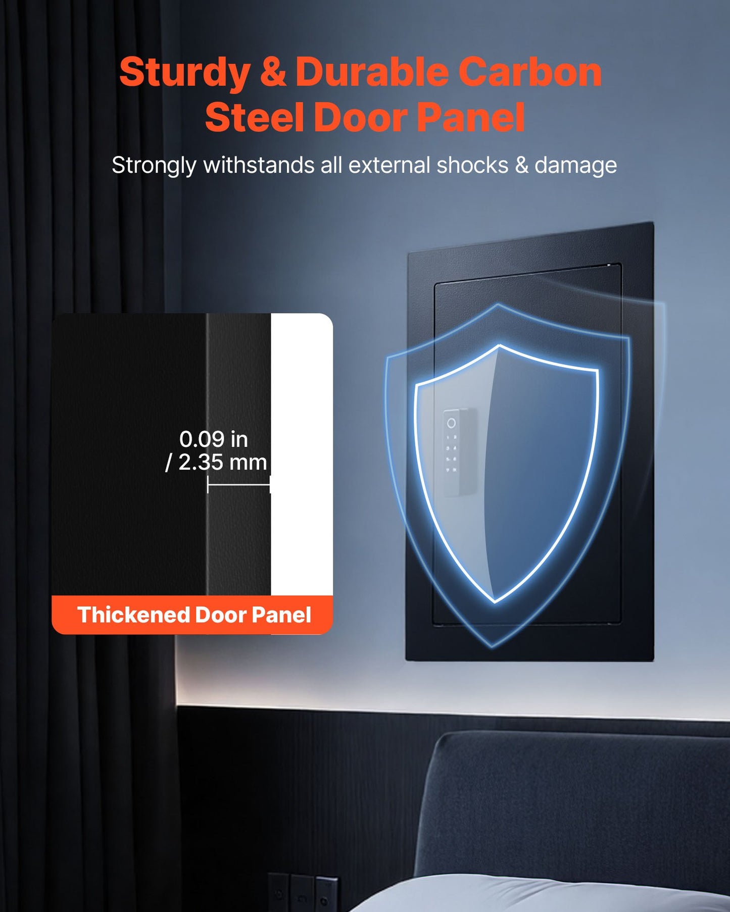Wall Safe, 3-Tier Hidden Wall Safe with Fingerprint, Password, Key & Turning Knob, Q235 Cold-Rolled Steel In-Wall Box with Adjustable Shelves & Key Holders for Money, Jewelry, Passport, Document