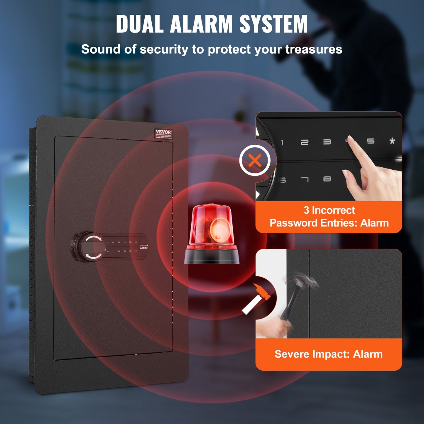 25,59" hoher Wandsafe, 3-Leader-Verstecksafe mit Tastaturablagen und Schlüsselhalter
