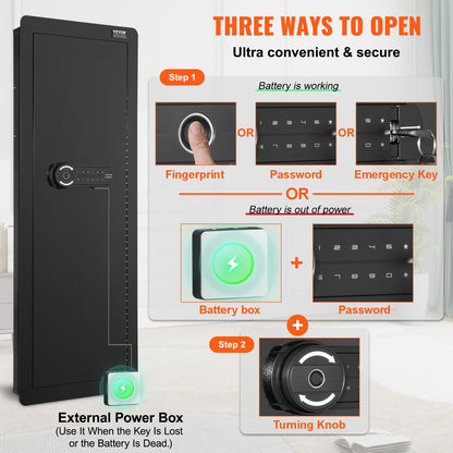 42,91" hoher Waffentresor für die Wand, 4-stufiger versteckter Waffentresor mit Tastatur und Fingerabdruck