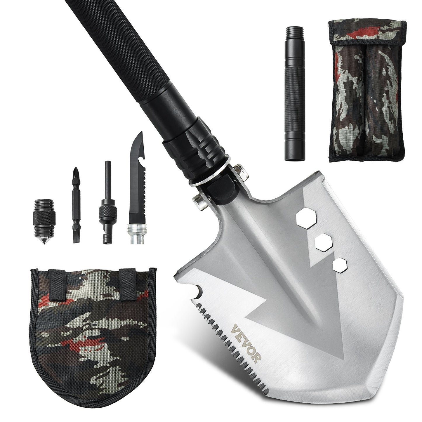 Survival Shovel 8 i 1 Camping Shovel Folding Multitool Portable Compact
