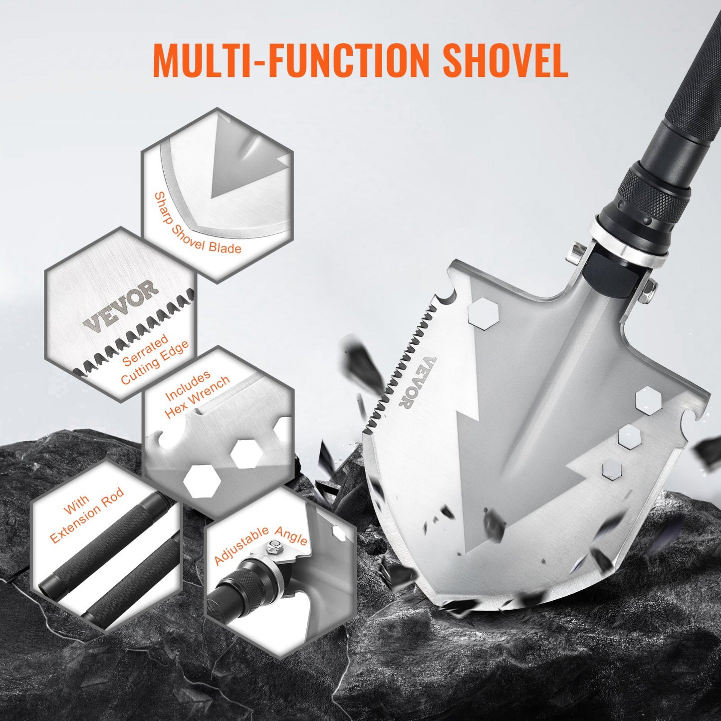Survival Shovel 11 i 1 Camping Shovel Folding Multitool Portable Compact