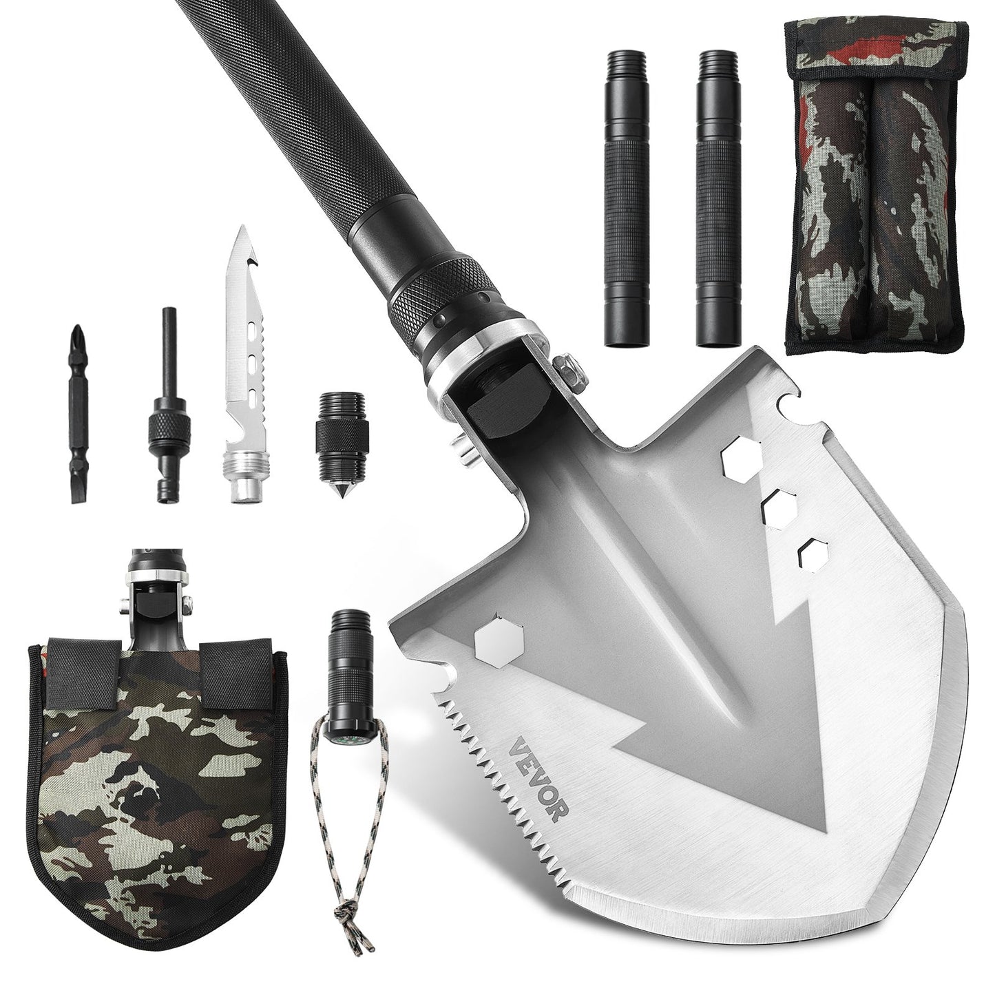 Survival Shovel 11 i 1 Camping Shovel Folding Multitool Portable Compact