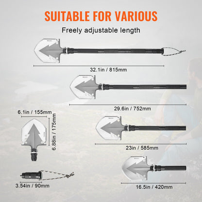 Survival Shovel, 11 in 1 Camping Shovel Folding Multitool, Military Grade Portable Compact Tactical Shovel, Multifunction for Off-Roading, Camping, Hiking, Outdoor, Survivalist and Emergency