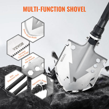 Survival Shovel, 11 in 1 Camping Shovel Folding Multitool, Military Grade Portable Compact Tactical Shovel, Multifunction for Off-Roading, Camping, Hiking, Outdoor, Survivalist and Emergency