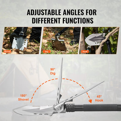 Survival Shovel, 11 in 1 Camping Shovel Folding Multitool, Military Grade Portable Compact Tactical Shovel, Multifunction for Off-Roading, Camping, Hiking, Outdoor, Survivalist and Emergency
