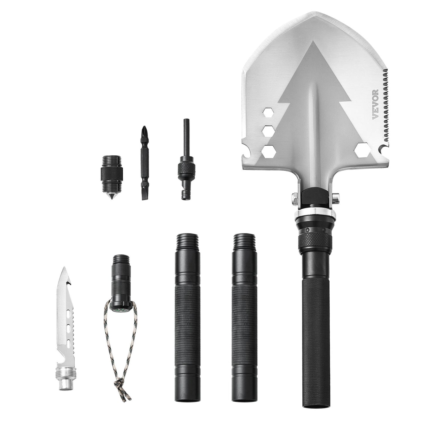 Survival Shovel, 11 in 1 Camping Shovel Folding Multitool, Military Grade Portable Compact Tactical Shovel, Multifunction for Off-Roading, Camping, Hiking, Outdoor, Survivalist and Emergency