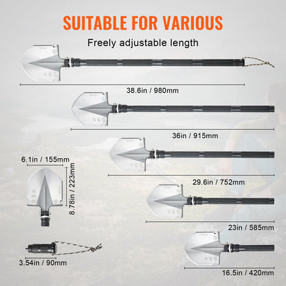 Survival Shovel, 13 in 1 Camping Shovel Folding Multitool, Military Grade Portable Compact Tactical Shovel, Multifunction for Off-Roading, Camping, Hiking, Outdoor, Survivalist and Emergency