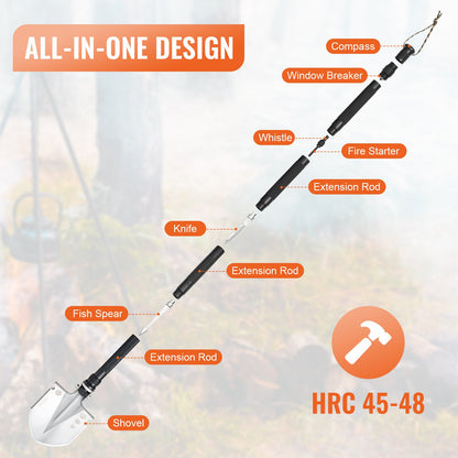 Survival Shovel, 13 in 1 Camping Shovel Folding Multitool, Military Grade Portable Compact Tactical Shovel, Multifunction for Off-Roading, Camping, Hiking, Outdoor, Survivalist and Emergency